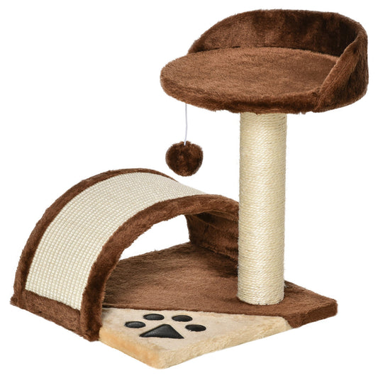 18" Cat Tree Scratching Kitty House Kitten Activity Centre Pet Bed Post Furniture with Hanging Toy (Brown) - Gallery Canada