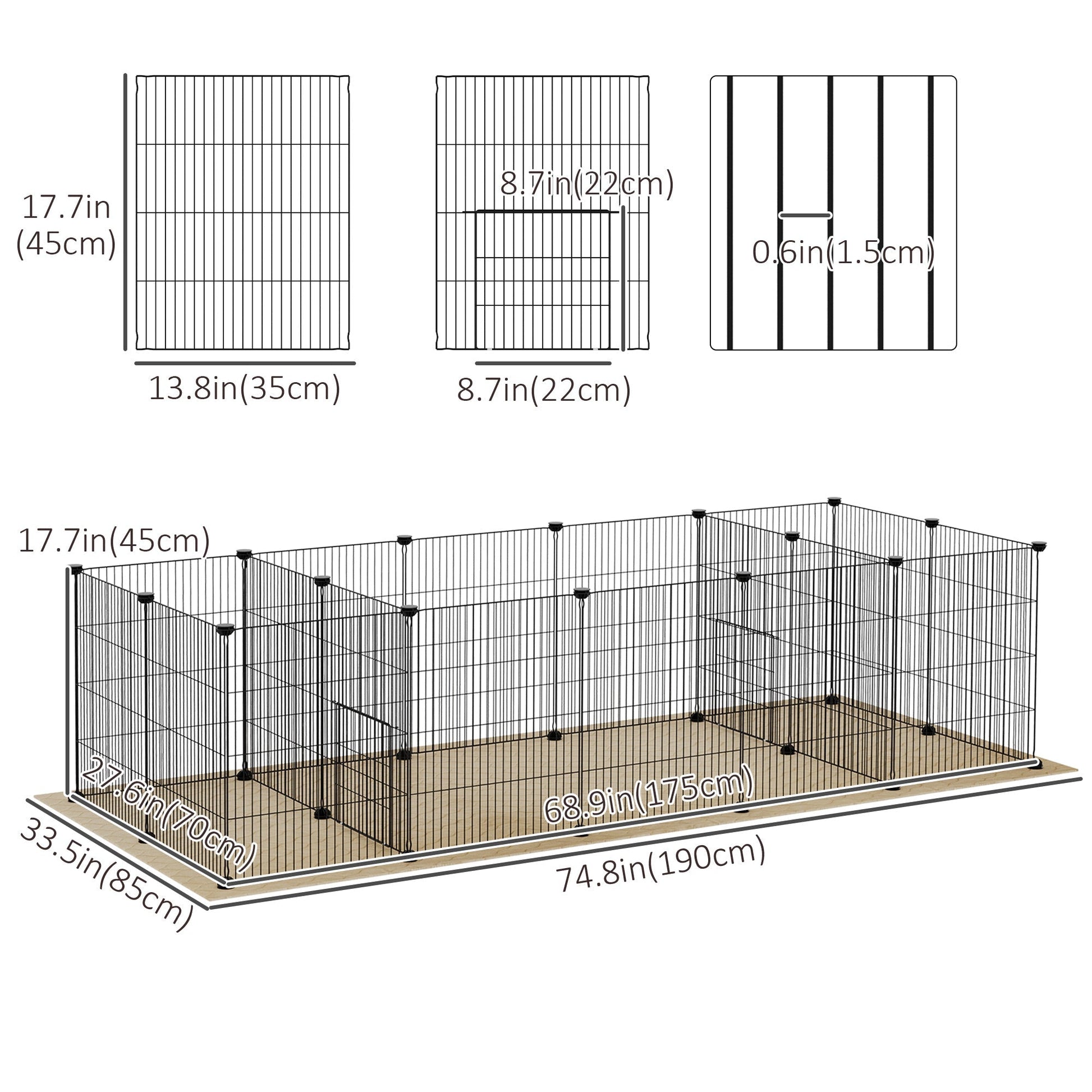 18 Panels Small Animal Cage w/ Water-resistant Mat, Doors, Guinea Pig Playpen, Portable Metal Wire for Hedgehogs at Gallery Canada