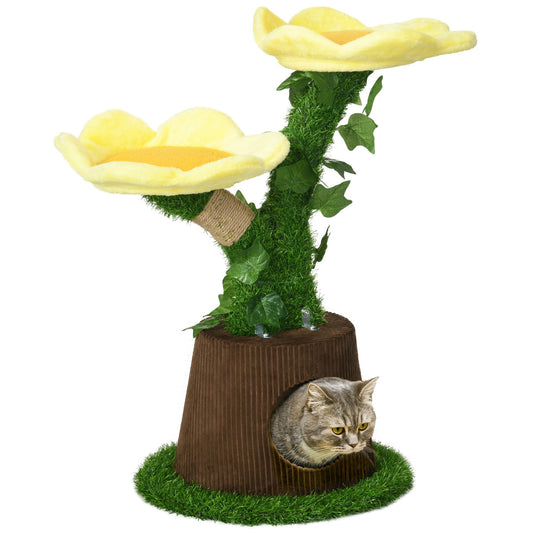 18" Plush Cat Tree with Two Flower Platforms, Multi-Activity Centre Cat Tower with Jute Scratching Posts, Elevated Perches, Round Roomy Condo with Door, Green at Gallery Canada
