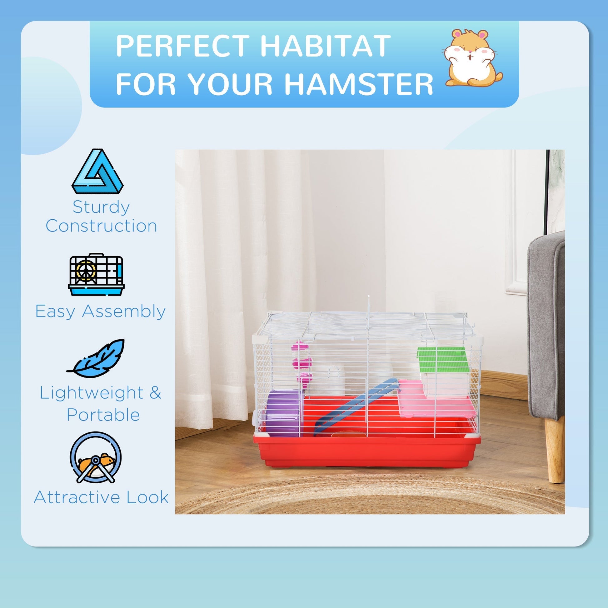 18.5'' Hamster Cage with Exercise Wheel and Water Bottle Dishes, Rat House and Habitats 2 Storey Design, Red at Gallery Canada