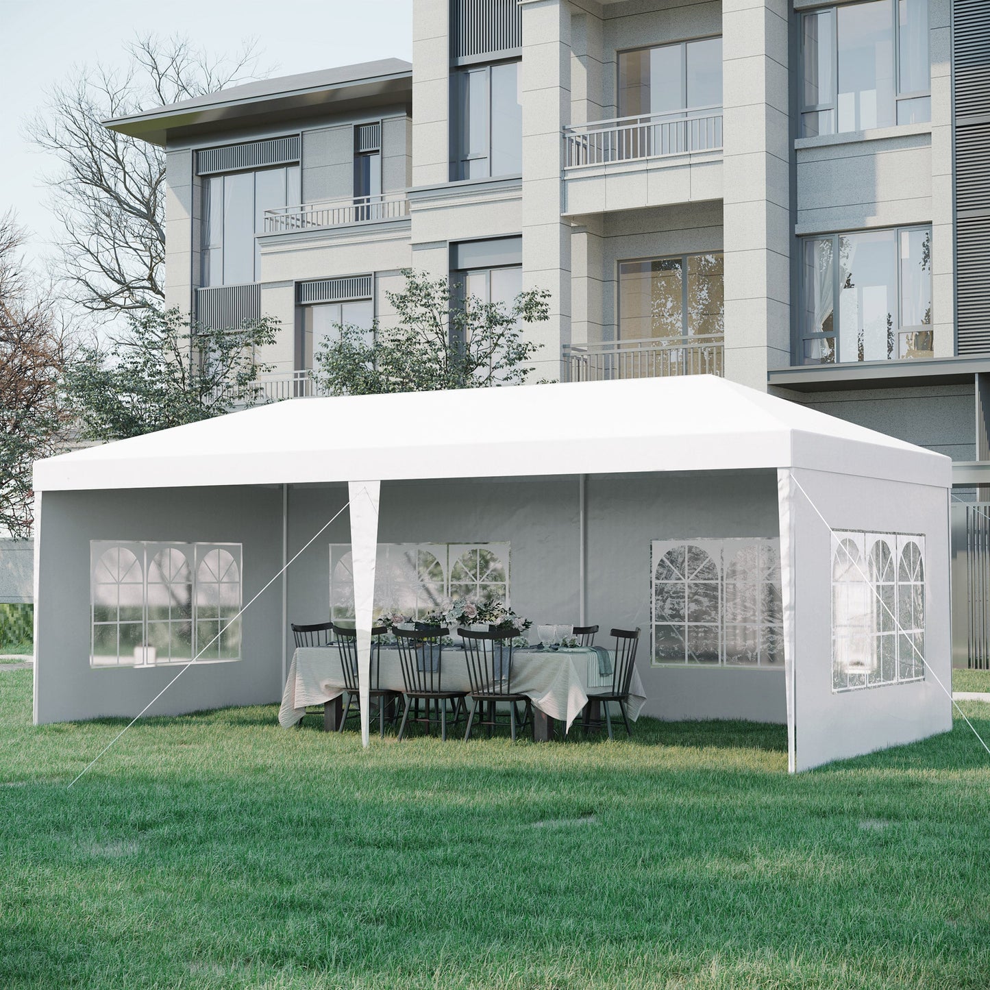 18.7' x 9.4' Party Tent, Portable Folding Wedding Tent, Garden Canopy Event Shelter, Outdoor Sunshade with 4 Removable Sidewalls, White at Gallery Canada
