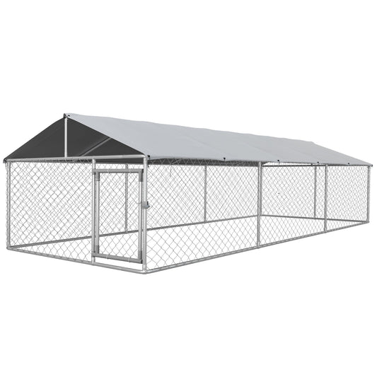 19.7' x 7.5' x 4.9' Outdoor Dog Kennel Dog Run with Waterproof, UV Resistant Cover for Medium Large Sized Dogs, Silver - Gallery Canada