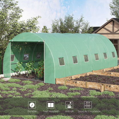 19.7' x 9.8' x 6.6' Large Walk-in Greenhouse Garden Plant Seed Growing Tent Tunnel Shed with Windows and Door Green at Gallery Canada