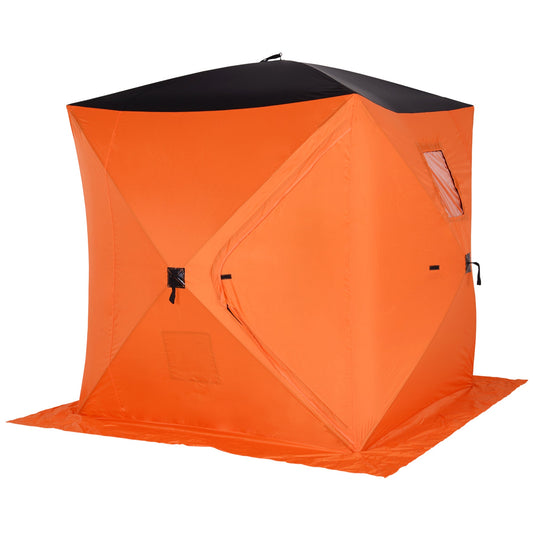 2-4 Person Pop-up Ice Fishing Tent Portable Ice Fishing Shelter with Ventilation Windows and Carrying Bag Hub Fish Shelter, Orange - Gallery Canada