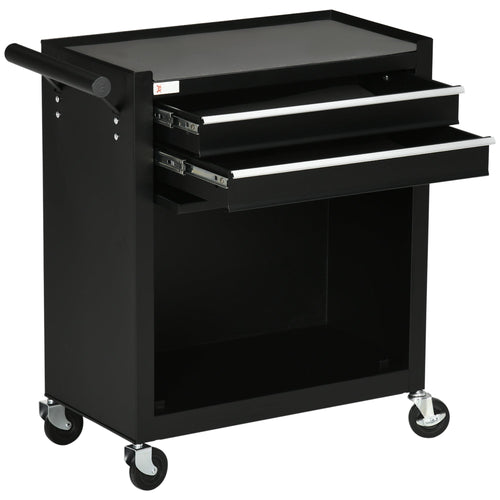 2-Drawer Rolling Tool Chest on Wheels, Metal Tool Cabinet for Warehouse, Workshop and Garage, Black