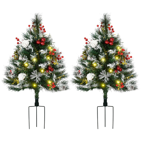2 Foot/23 inch 2 Pack Prelit Artificial Christmas Tree Cordless with 70 Branches, Warm White LED lights, Red Berries, Pine Cones, Balls, for Outdoor Entryway, Green at Gallery Canada