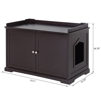 2-in-1 Covered Cat Litter Box Washroom Storage Hideaway Cabinet Bench Home Decor, Brown at Gallery Canada