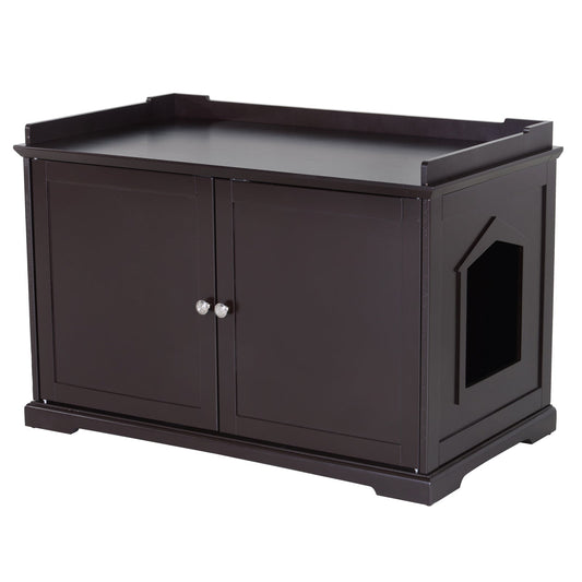 2-in-1 Covered Cat Litter Box Washroom Storage Hideaway Cabinet Bench Home Decor, Brown - Gallery Canada