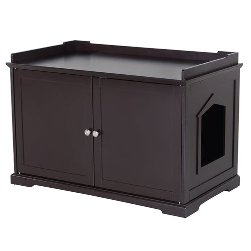2-in-1 Covered Cat Litter Box Washroom Storage Hideaway Cabinet Bench Home Decor, Brown
