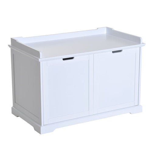 2-in-1 Covered Cat Litter Box Washroom Storage Hideaway Cabinet Bench Home Decor, White