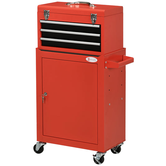 2 In 1 Detachable Tool Box and Tool Cabinet, 3-Drawer Rolling Tool Chest Cabinet on Wheels with Lock and 2 Keys, Red - Gallery Canada