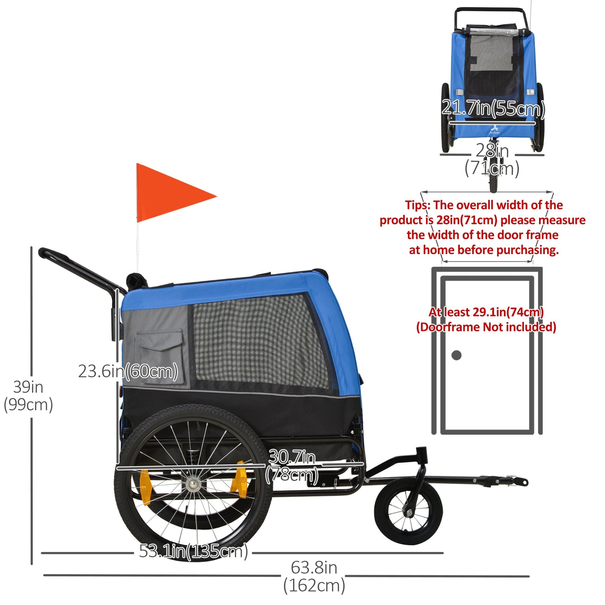 2-in-1 Dog Bike Trailer Pet Stroller for Medium Dogs with Suspension, Hitch, Storage, Bicycle Cart Wagon Cargo Carrier Attachment for Travel, Blue at Gallery Canada