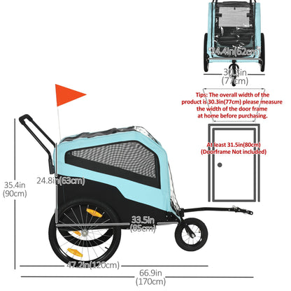2-in-1 Dog Bike Trailer, Pet Stroller with Hitch for Large Dogs, Quick-release Wheels, Foot Support, Pet Bicycle, Cart Wagon, Cargo Carrier for Travelling, Blue at Gallery Canada