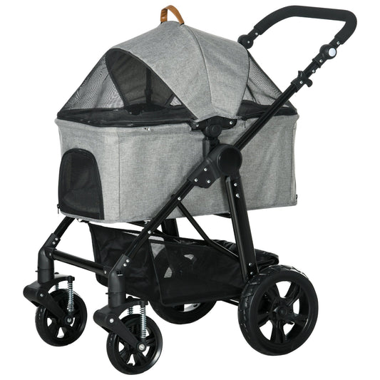 2 in 1 Dog Stroller with Detachable Carriage Bag, Adjustable Canopy, Safety Leashes, Storage Basket for S Dogs, Grey - Gallery Canada