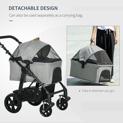 2 in 1 Dog Stroller with Detachable Carriage Bag, Adjustable Canopy, Safety Leashes, Storage Basket for S Dogs, Grey at Gallery Canada