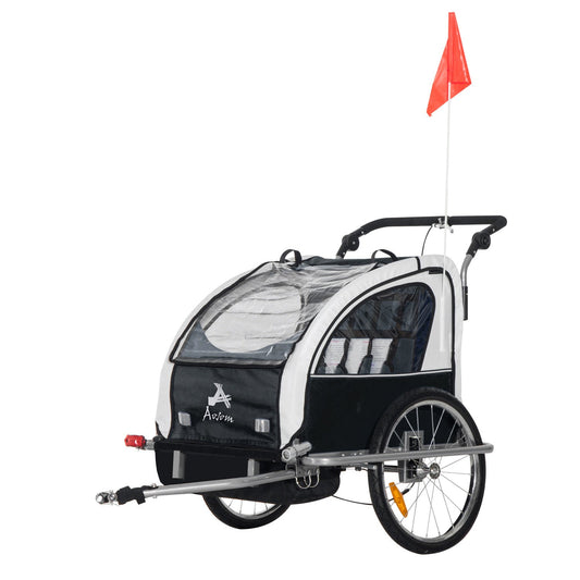 2-in-1 Double Bike Trailer for Kids, Foldable Toddler Stroller Carrier, Bicycle Trailer Black and White at Gallery Canada