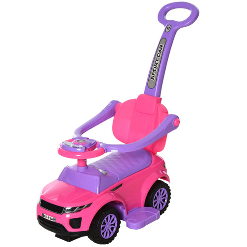 2 In 1 Kid Ride on Push Car Stroller Sliding Ride on Car with Horn Music Light Function Secure Bar Ride on Toy for Boy Girl Toddlers 1-3 Years Old Pink