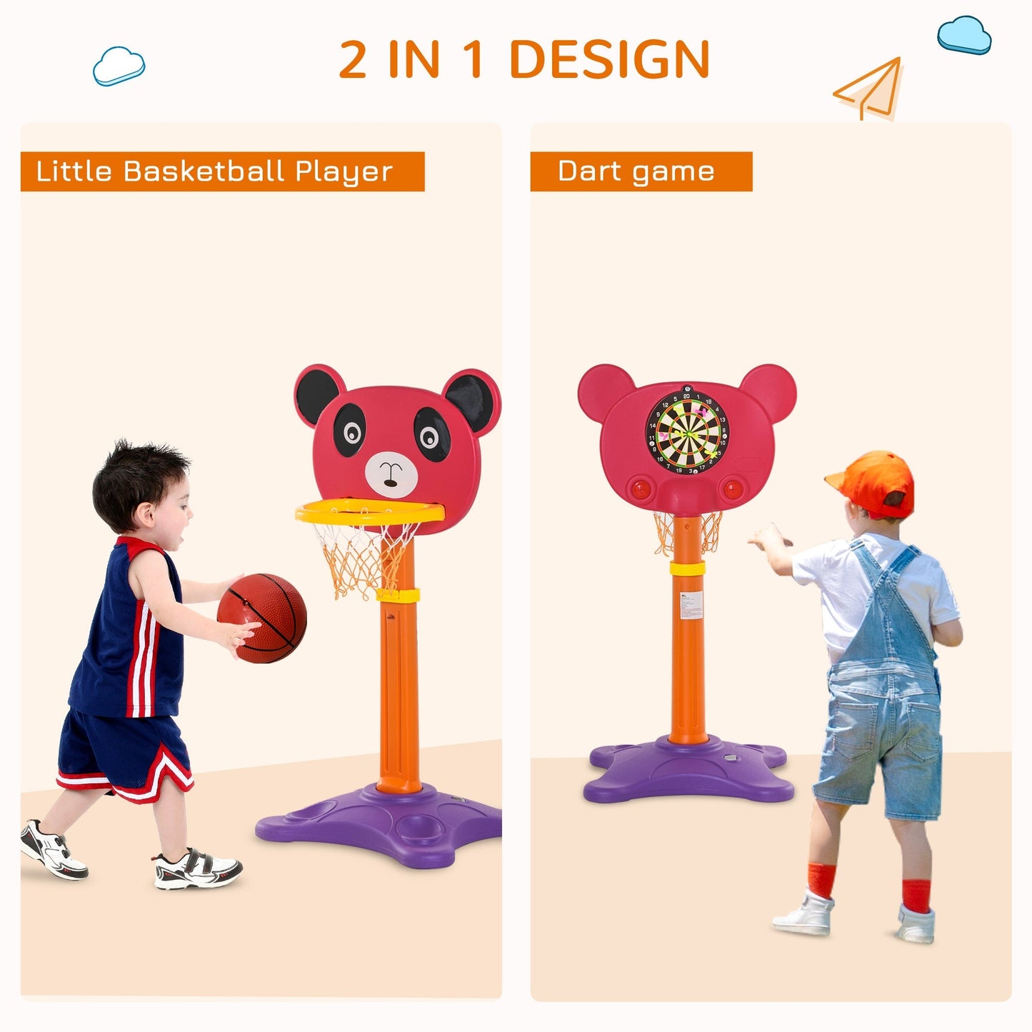 2 in 1 Kids &; Toddler Basketball Hoop with 2 Balls and Dart Board Adjustable Easy Score for 3-8 years Indoor Outdoor Children Sport Game Toy at Gallery Canada