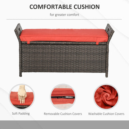 2-In-1 Outdoor PE Rattan Storage Bench, 27 Gallon Patio Wicker Furniture, Basket Box with Handles and Cushion Red at Gallery Canada