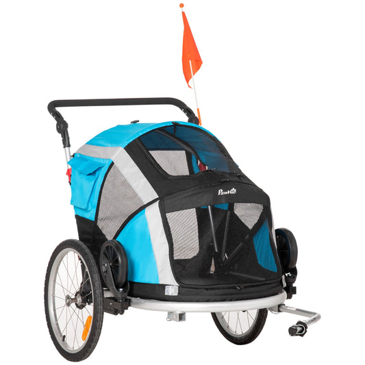 2-in-1 Pet Bike Trailer, Dog Stroller, Foldable Carrier with Wheels for Puppies, Cats, Camping, Hiking, Biking, Blue - Gallery Canada