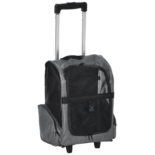 2-IN-1 Pet Luggage Box Backpack Carrier Cats Dogs w/ Handle, Rolling Wheel Grey - Gallery Canada