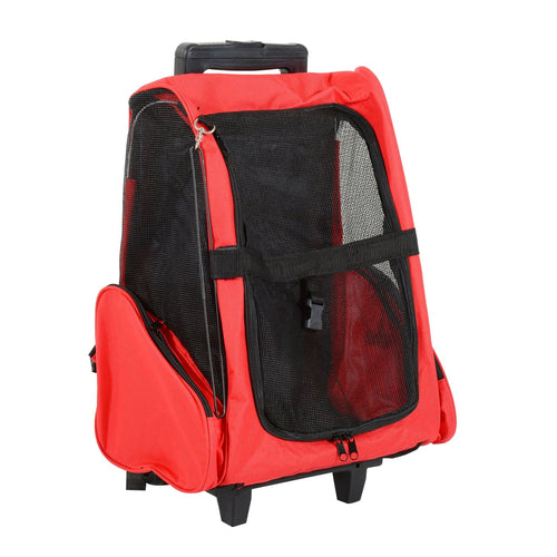 2-IN-1 Pet Luggage Box Backpack Carrier Cats Dogs w/ Handle, Rolling Wheel Red