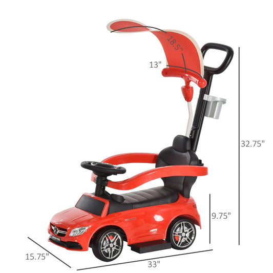 2 in 1 Push Car for Toddlers for 1-3 Years Old, Officially Licensed AMG C63 Baby Car, Kids Stroller Sliding Car with Sun Canopy Foot Rest Horn Sound Safety Bar Cup Holder, Red - Gallery Canada