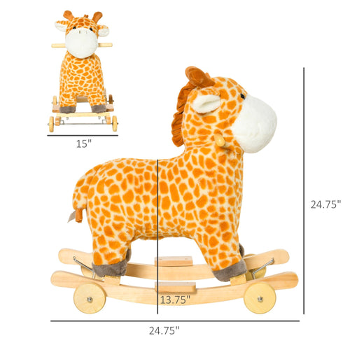 2-IN-1 Rocking Horse Kids Plush Ride-On Gliding Giraffe-shaped Plush Toy Rocker with Realistic Sounds for Child 36-72 Months Yellow