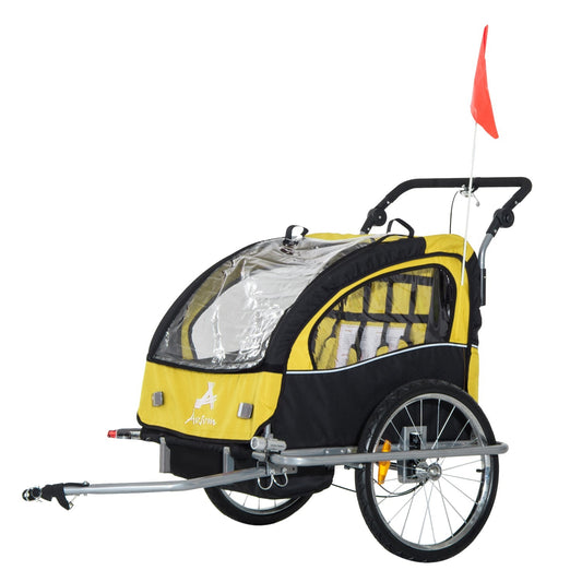 2-in-1 Two-Seat Baby Bike Trailer Stroller &; Jogger Black/Yellow at Gallery Canada