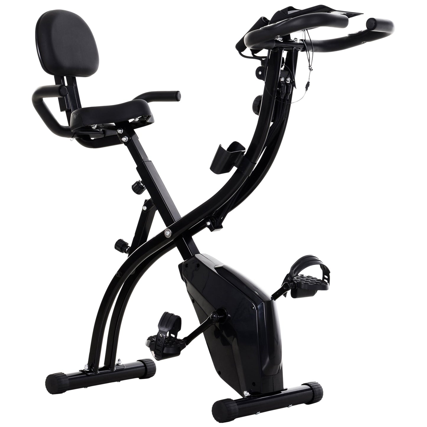 2 in 1 Upright Exercise Bike Stationary Foldable Magnetic Recumbent Cycling with Arm Resistance Bands Black at Gallery Canada