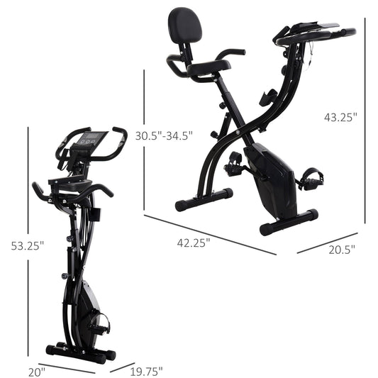 2 in 1 Upright Exercise Bike Stationary Foldable Magnetic Recumbent Cycling with Arm Resistance Bands Black - Gallery Canada