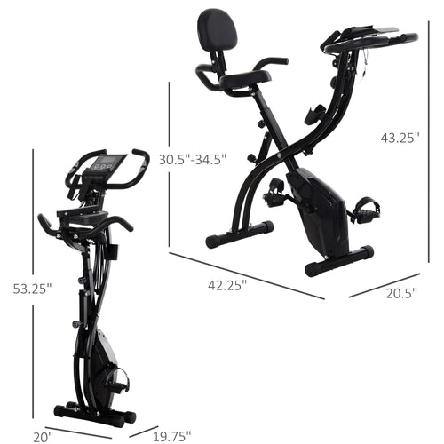 2 in 1 Upright Exercise Bike Stationary Foldable Magnetic Recumbent Cycling with Arm Resistance Bands Black