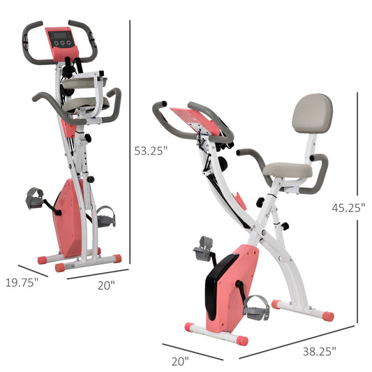 2 in 1 Upright Exercise Bike Stationary Foldable Magnetic Recumbent Cycling with Arm Resistance Bands Pink - Gallery Canada