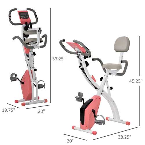 2 in 1 Upright Exercise Bike Stationary Foldable Magnetic Recumbent Cycling with Arm Resistance Bands Pink