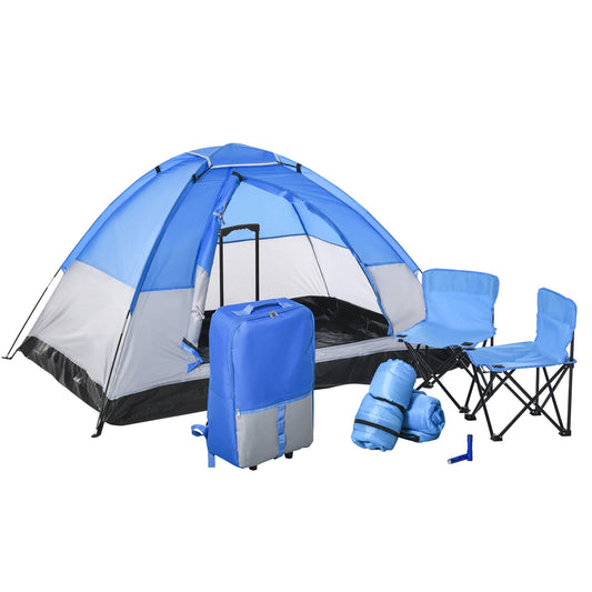 2 Kids Pop Up Camping Tents, Playhouse for Boys Girls with Chairs, Sleeping Bags, Flashlights, Trolley Case, Adventure, Outdoor - Gallery Canada