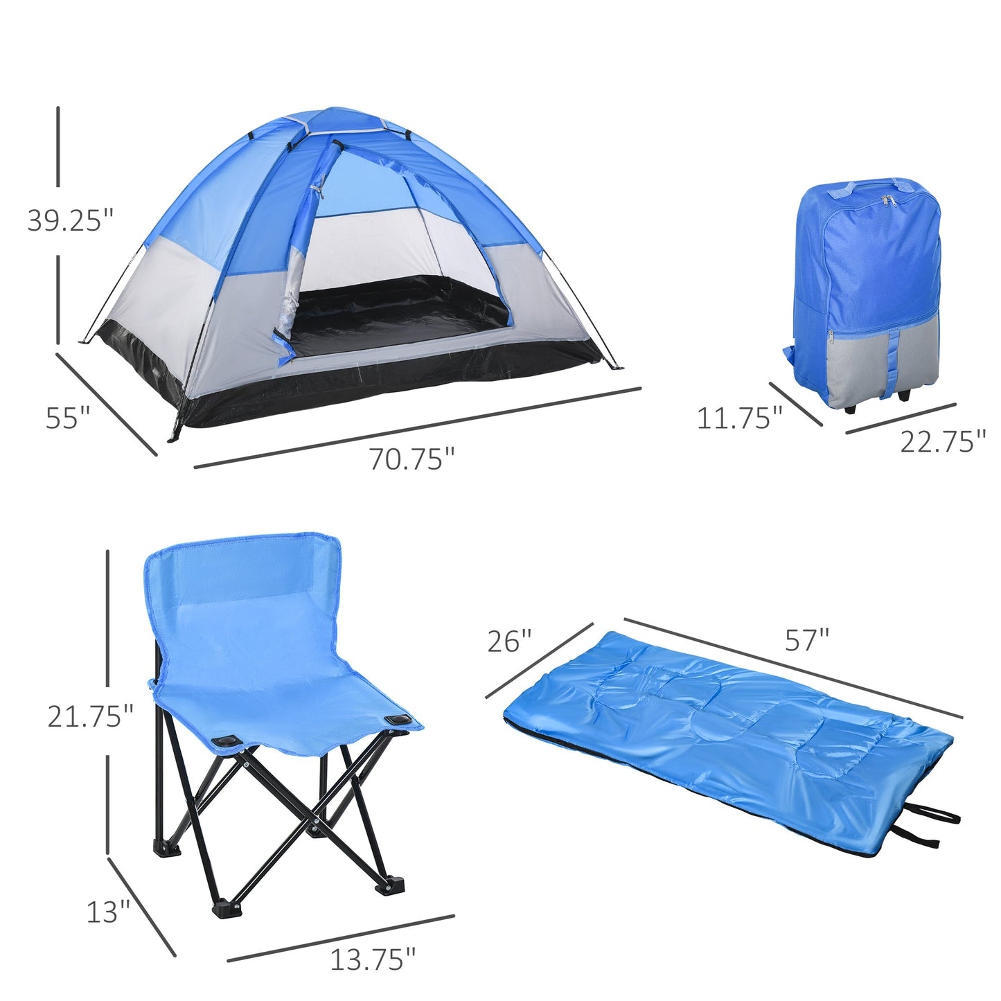 2 Kids Pop Up Camping Tents, Playhouse for Boys Girls with Chairs, Sleeping Bags, Flashlights, Trolley Case, Adventure, Outdoor at Gallery Canada