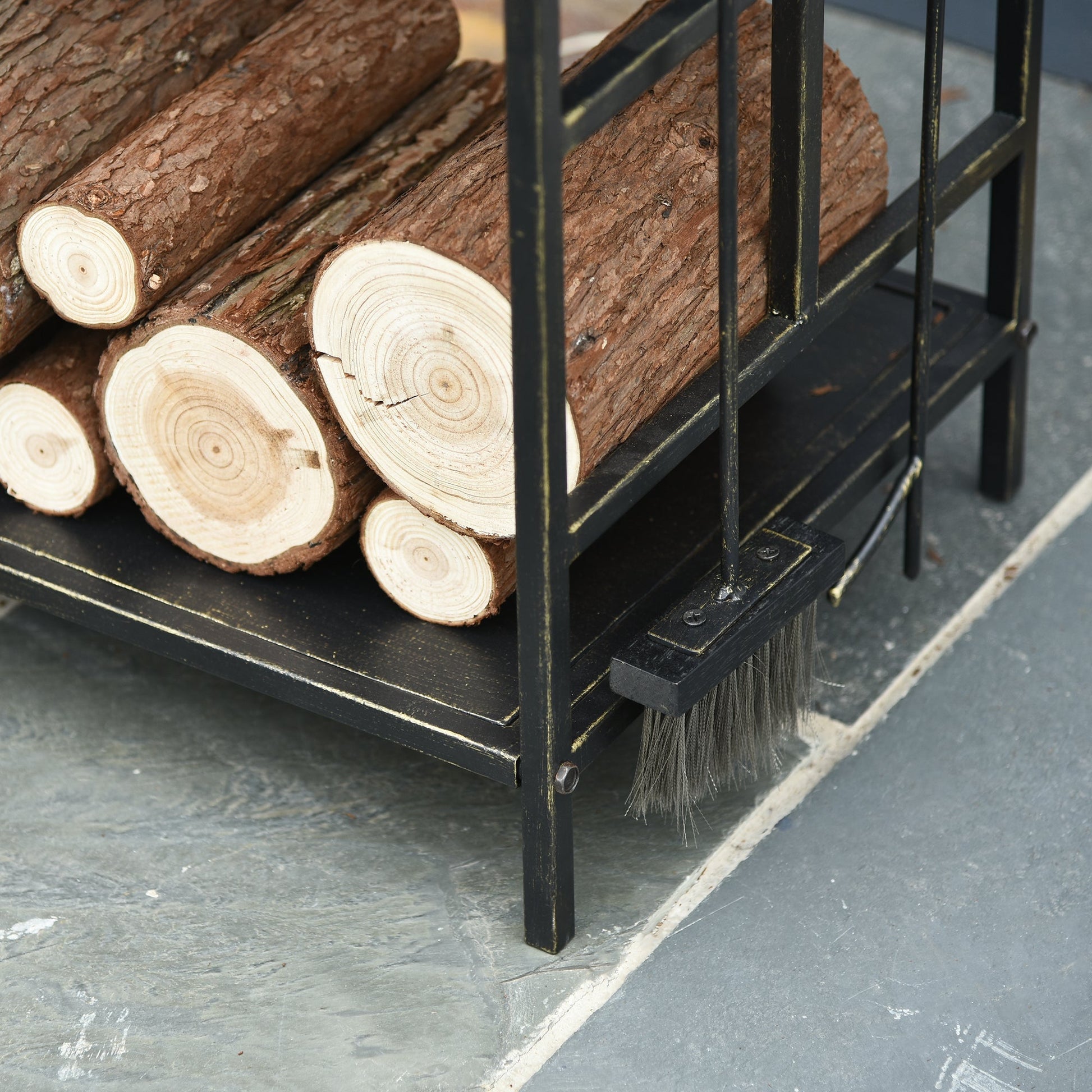 2-Layer Heavy Duty Firewood Rack Wood Log Fireplace Stacker w/ 4 Tools, Gold at Gallery Canada
