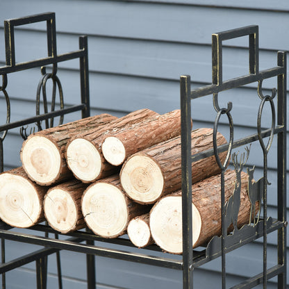 2-Layer Heavy Duty Firewood Rack Wood Log Fireplace Stacker w/ 4 Tools, Gold at Gallery Canada
