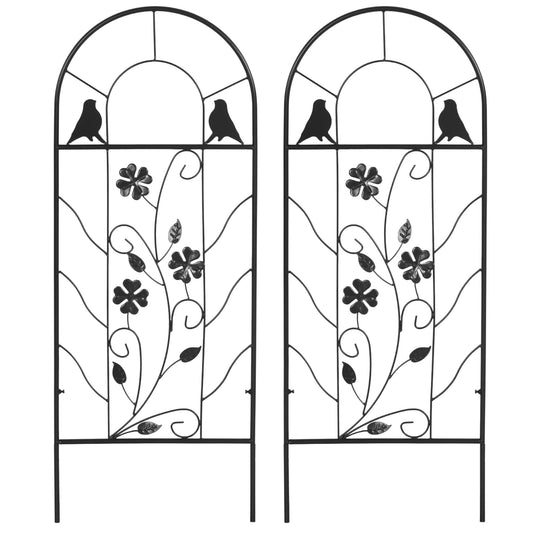 2 Pack Outdoor Metal Garden Trellis, Birds and Leaves Grid Panels for Roses, Vine Flower, Cucumber, Clematis, 39" Tall - Gallery Canada