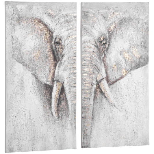 2 Panel Elephant Art Hand-Painted Canvas Animal Wall Art Painting with Heavy Texture, for Living Room Bedroom Decor Grey, 47.25" x 47.25" - Gallery Canada