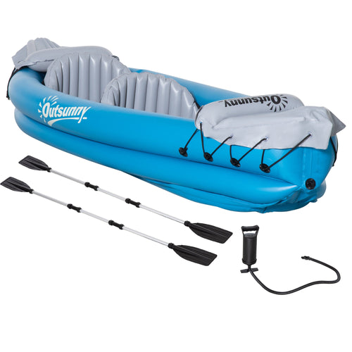2-Person Inflatable Kayak, Inflatable Boat, Inflatable Canoe Set With Air Pump, Aluminum Oars, Blue