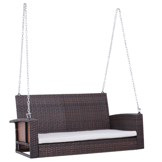 2-Person Patio Porch Swing Chair, Outdoor Rattan Hanging Bench with Cushion &; 7.2 ft Steel Chains, Beige at Gallery Canada