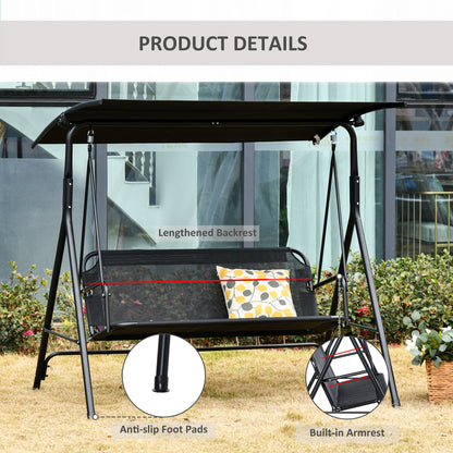 2 Person Porch Swing Chair 2 Seater Patio Swing Bench with Adjustable Canopy Breathable Seat for Garden Poolside Black at Gallery Canada