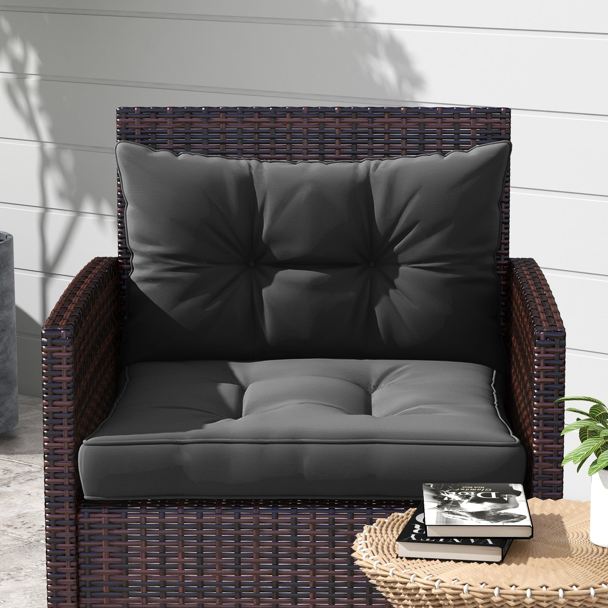 2-Piece Back and Seat Cushion Pillows Replacement, Button Tufted Patio Chair Cushions Set, Charcoal Grey at Gallery Canada