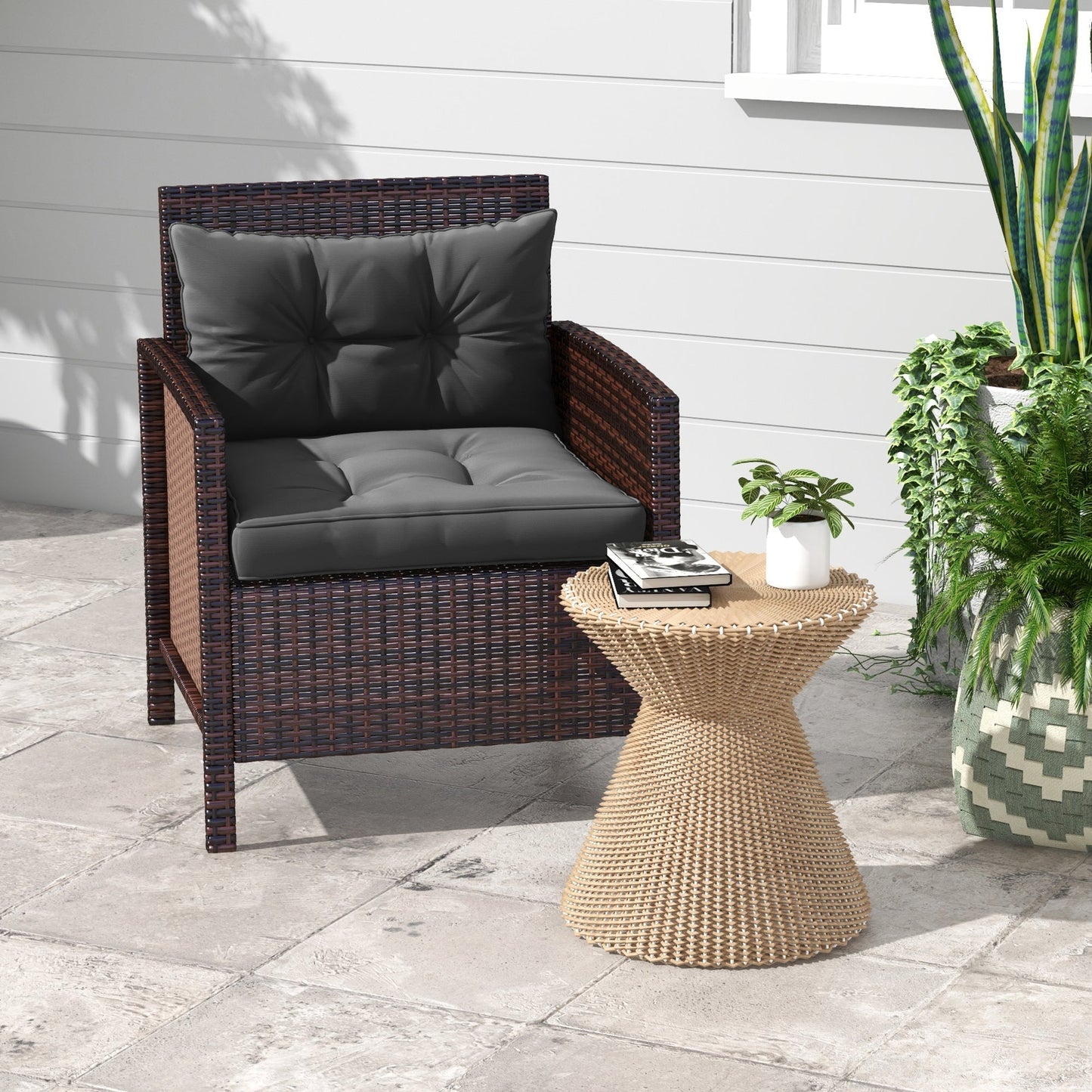 2-Piece Back and Seat Cushion Pillows Replacement, Button Tufted Patio Chair Cushions Set, Charcoal Grey at Gallery Canada