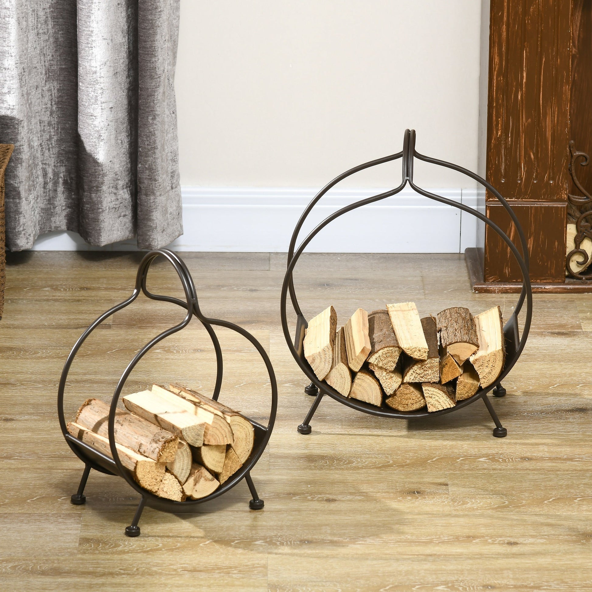 2-Piece Firewood Rack, 15 inch and 12 inch Round Log Holder for Fireplace, Outdoor Indoor Wood Storage Stacker, Black at Gallery Canada