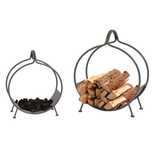 2-Piece Firewood Rack, 15 inch and 12 inch Round Log Holder for Fireplace, Outdoor Indoor Wood Storage Stacker, Black