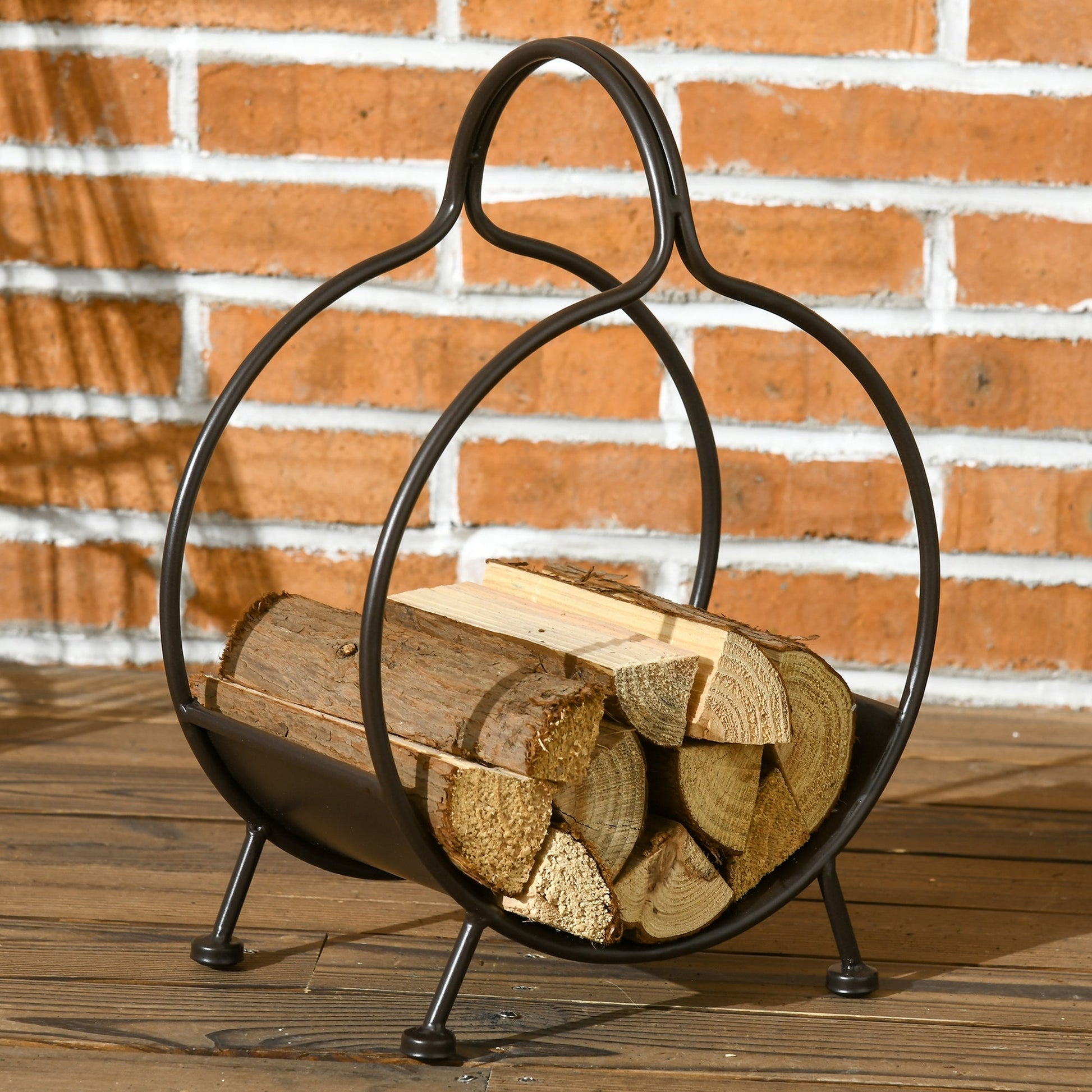 2-Piece Firewood Rack, 15 inch and 12 inch Round Log Holder for Fireplace, Outdoor Indoor Wood Storage Stacker, Black at Gallery Canada