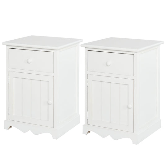 2 Piece Night Stand with 1 Drawer 1 Lower Cabinet, Elegant Bedside Table in Clean Lines and Curved Base, Home Furniture, White - Gallery Canada