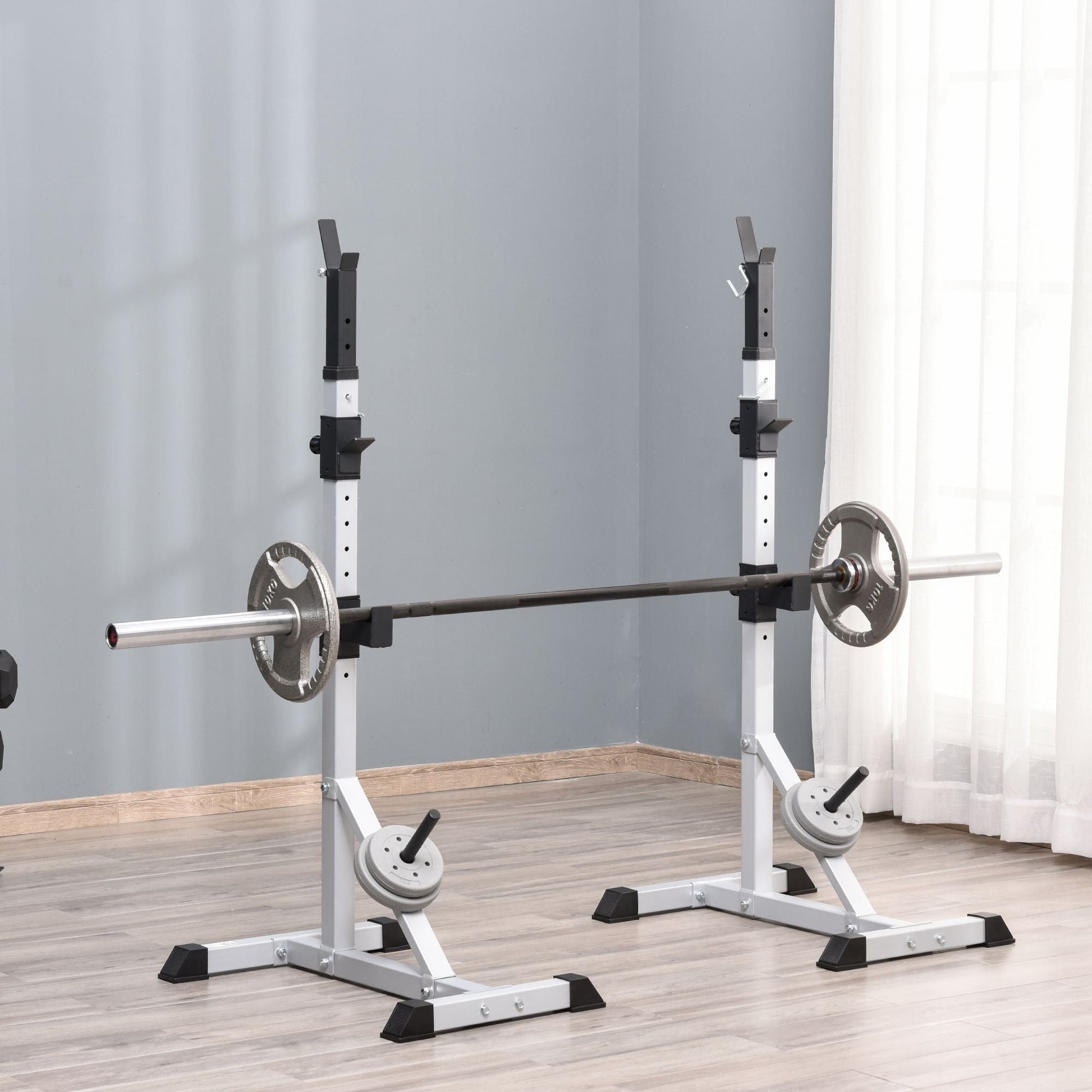 2-Piece Pair Steel Height Adjustable Barbell Squat Rack and Bench Press 23" x 29.7" x 69.3" at Gallery Canada